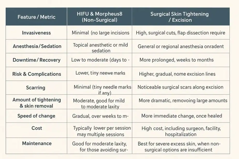 Table showing benefits of Lipo Freeze 2 U Uppingham treatments for skin tightening following weight loss injections.
