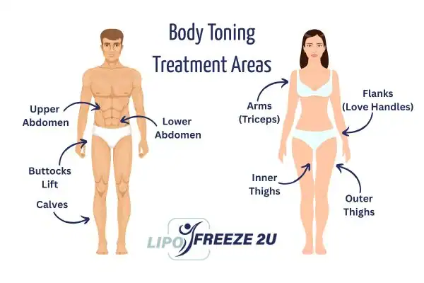 Graphic showing where you can have Body toning Treatment Uppingham on your body